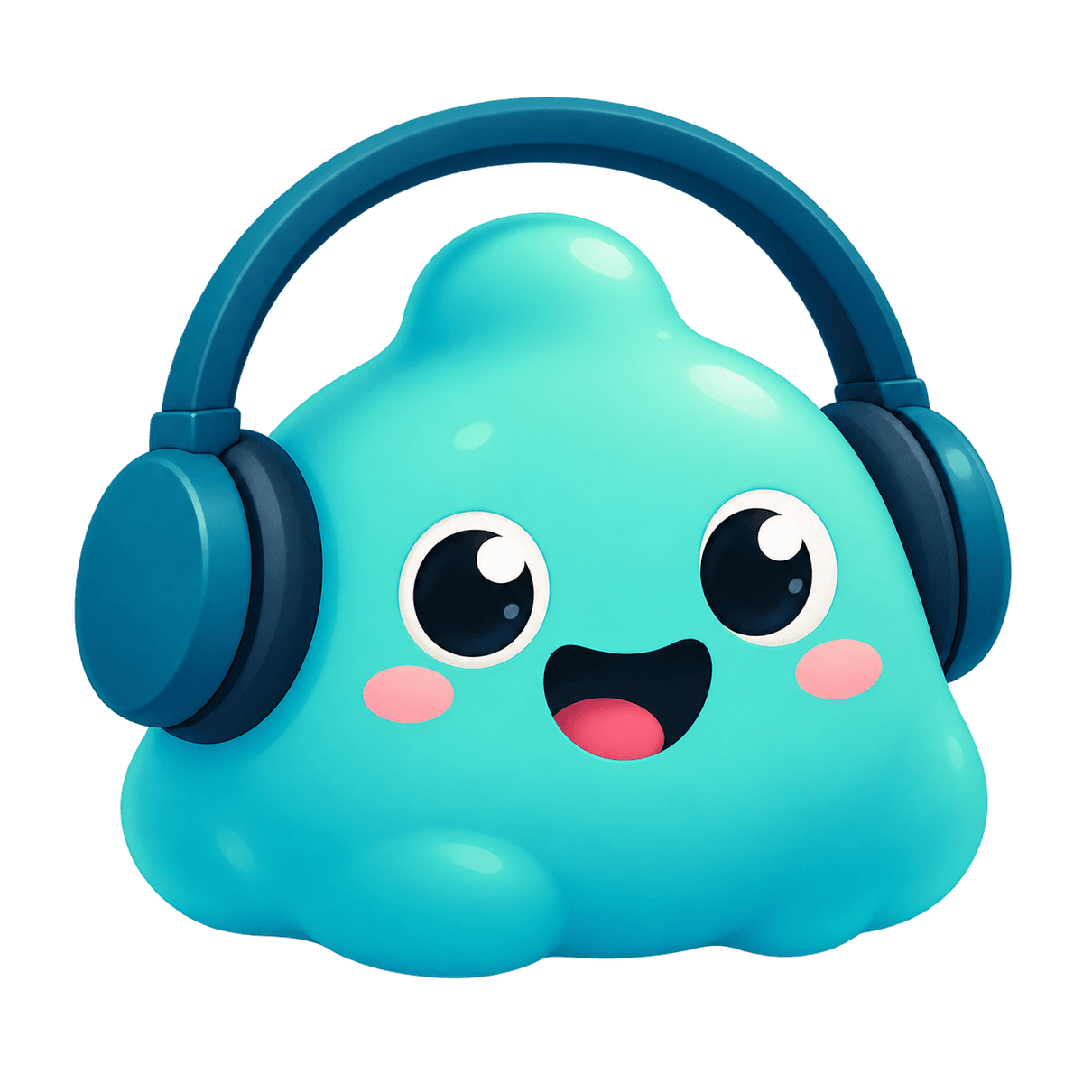 Smiling Tono slime mascot wearing headphones